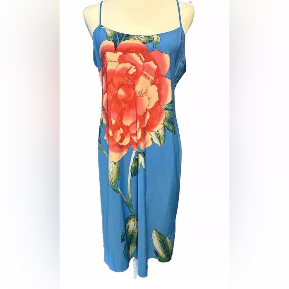 Natori Floral Print Satin Nightgown, V-neck, pullover, Multi colored Sz Medium